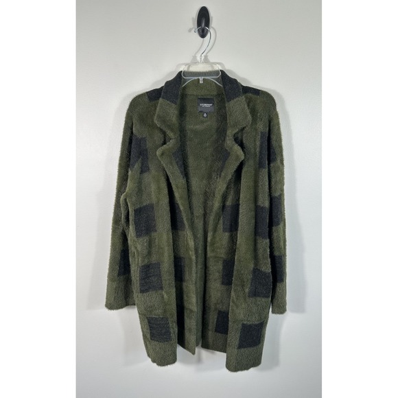 Liverpool Los Angeles Coatigan Women PXL Black Green Buffalo Check Open Front - Picture 1 of 9